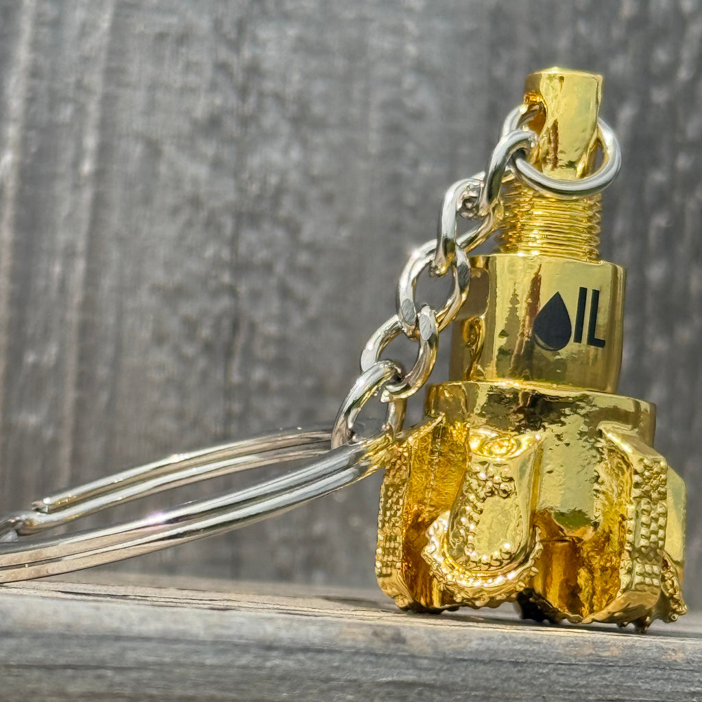 Oil drill bit keychain Shiny Gold
