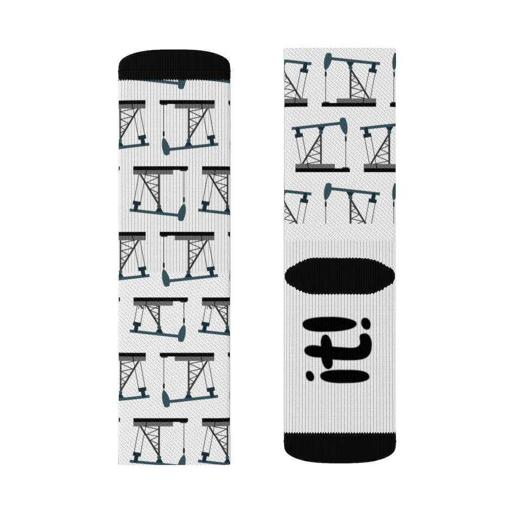 Drill It Pumpjack Oilfield Socks (White)