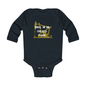 Made in an Oilfield Boom Infant Long Sleeve Bodysuit (Dark Colors)