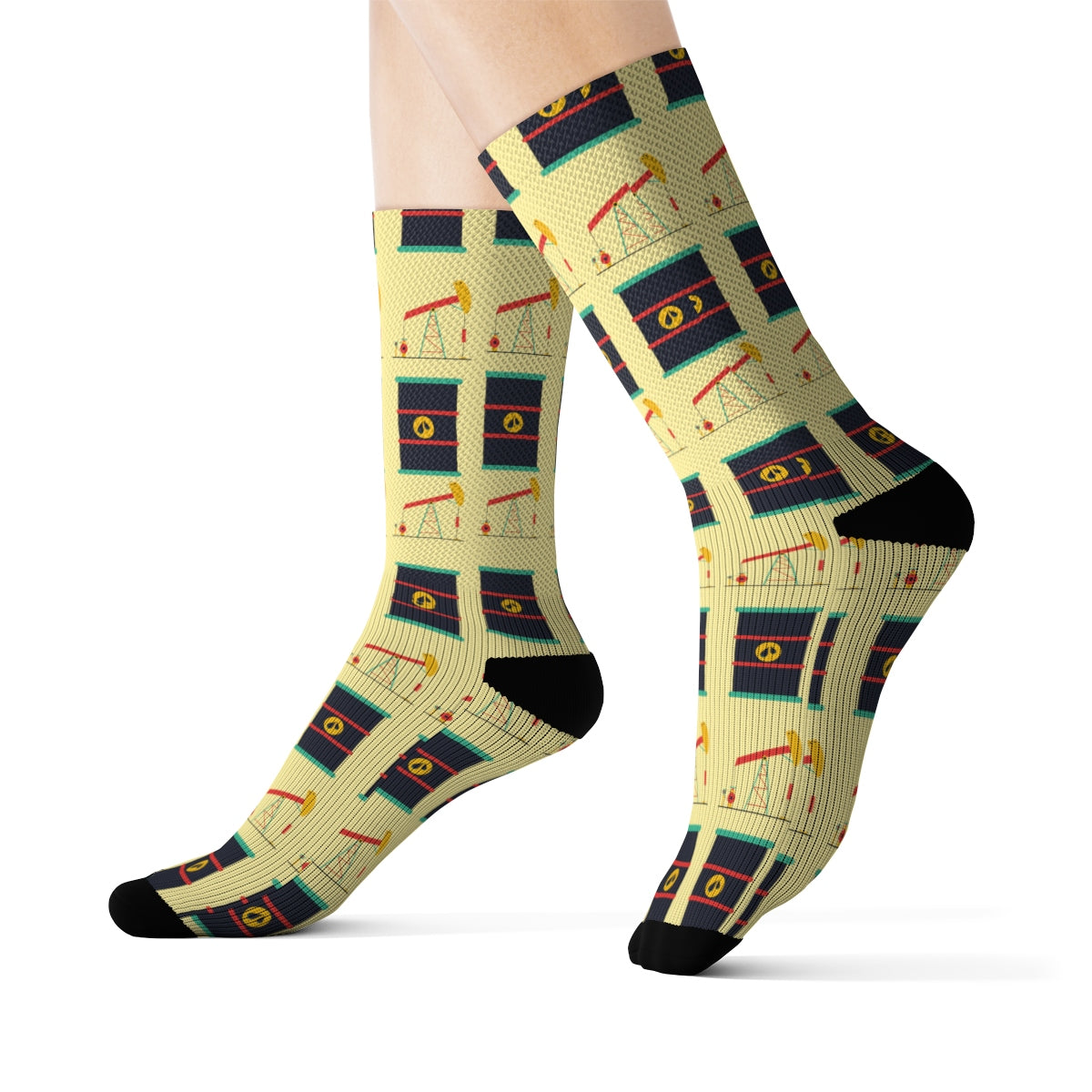 Pumpjack and Oil Drum Socks (Yellow)