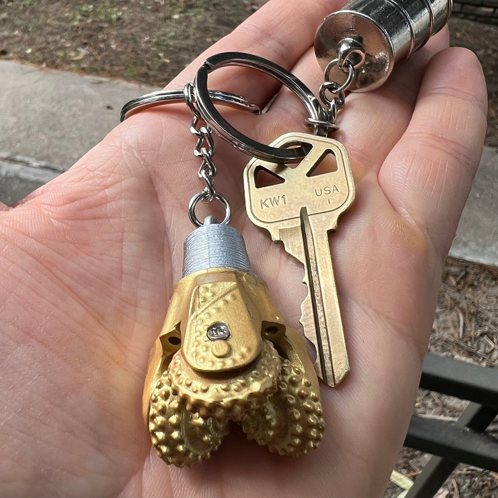Oilfield Drill Bit Keychain GoldenSilver Color Oil Rig Shop