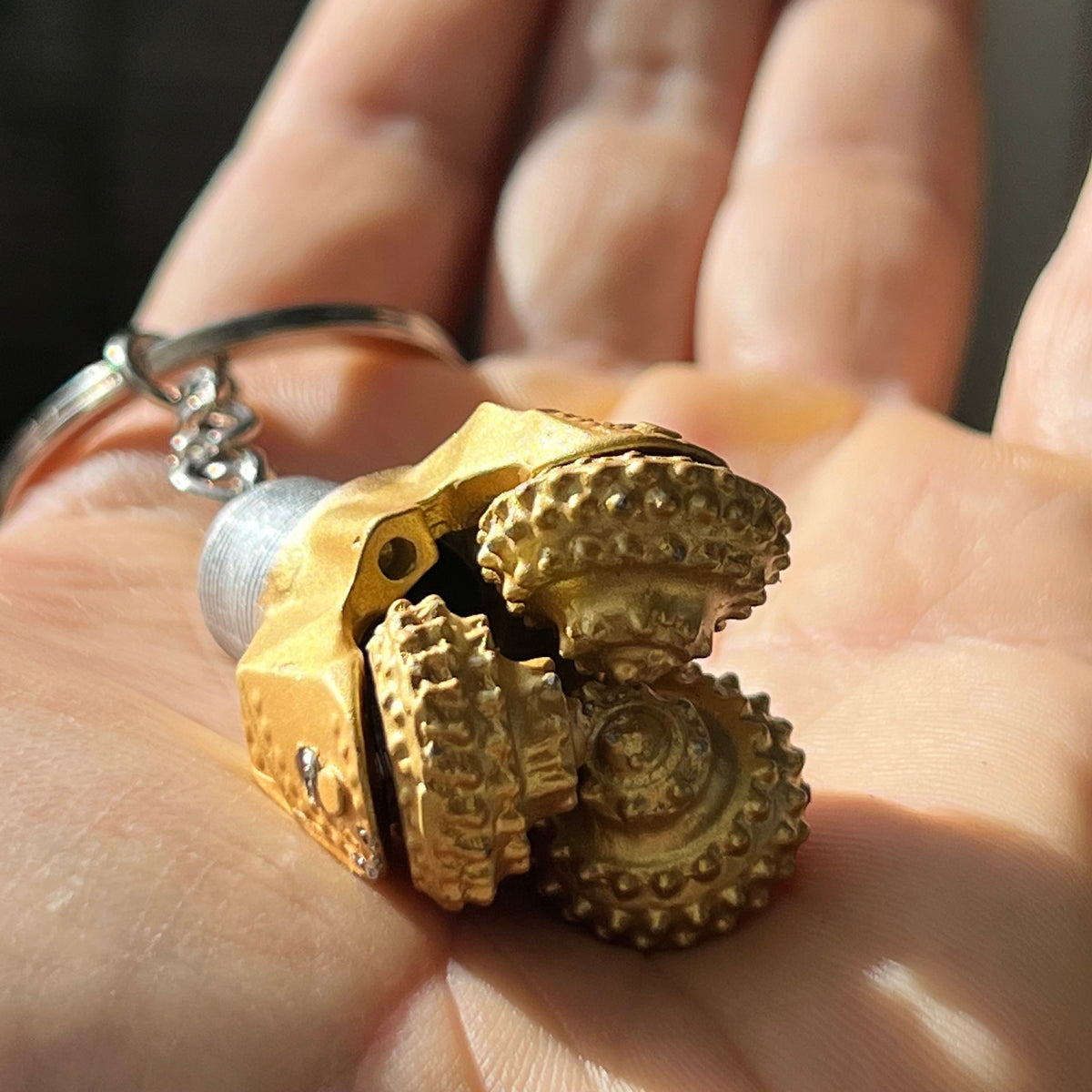 Oilfield Drill Bit Keychain GoldenSilver Color Oil Rig Shop