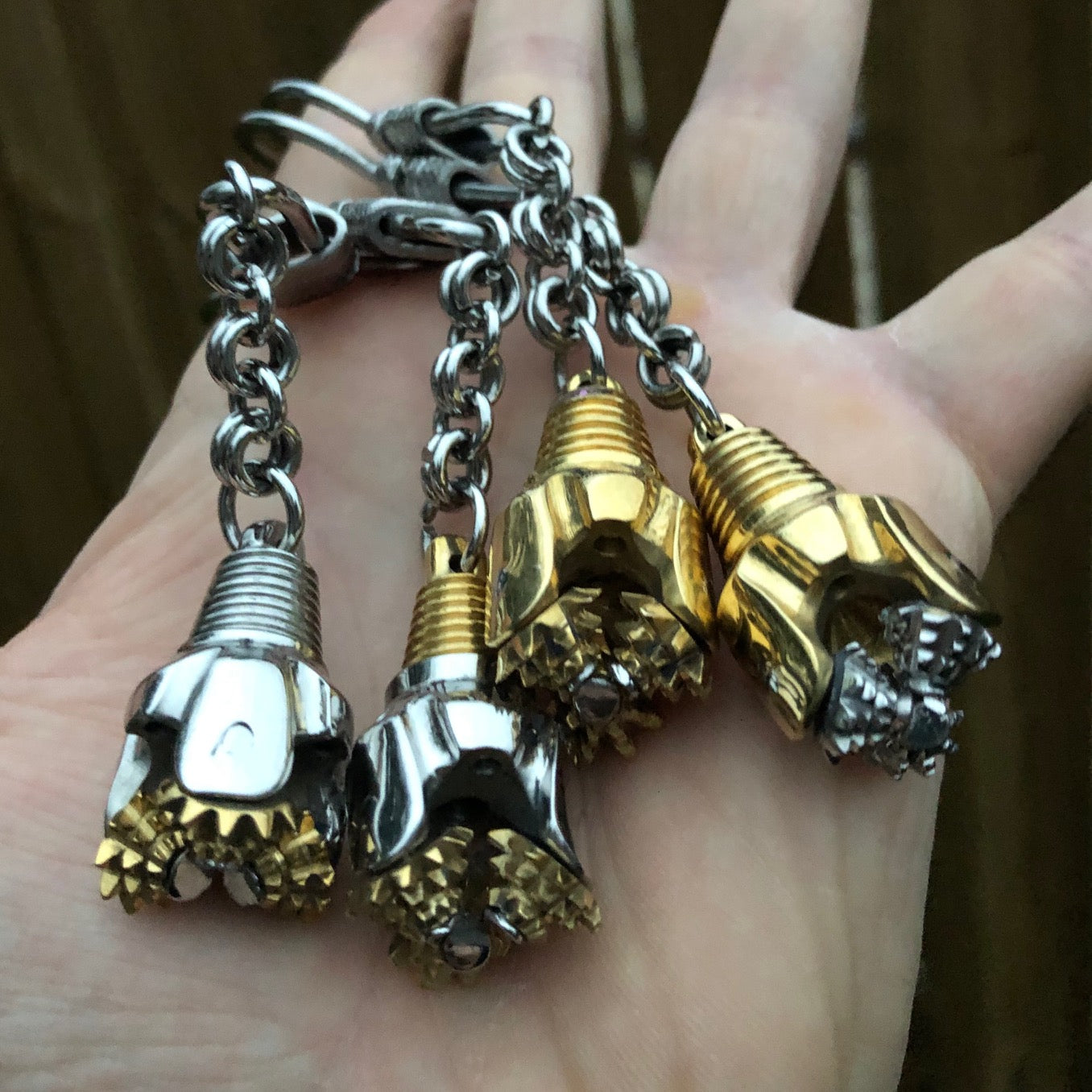 Land Oil Rig Key Chain Oilfield Stainless Steel and Bronze Tricone Drill Bit Keychains – Oil ...