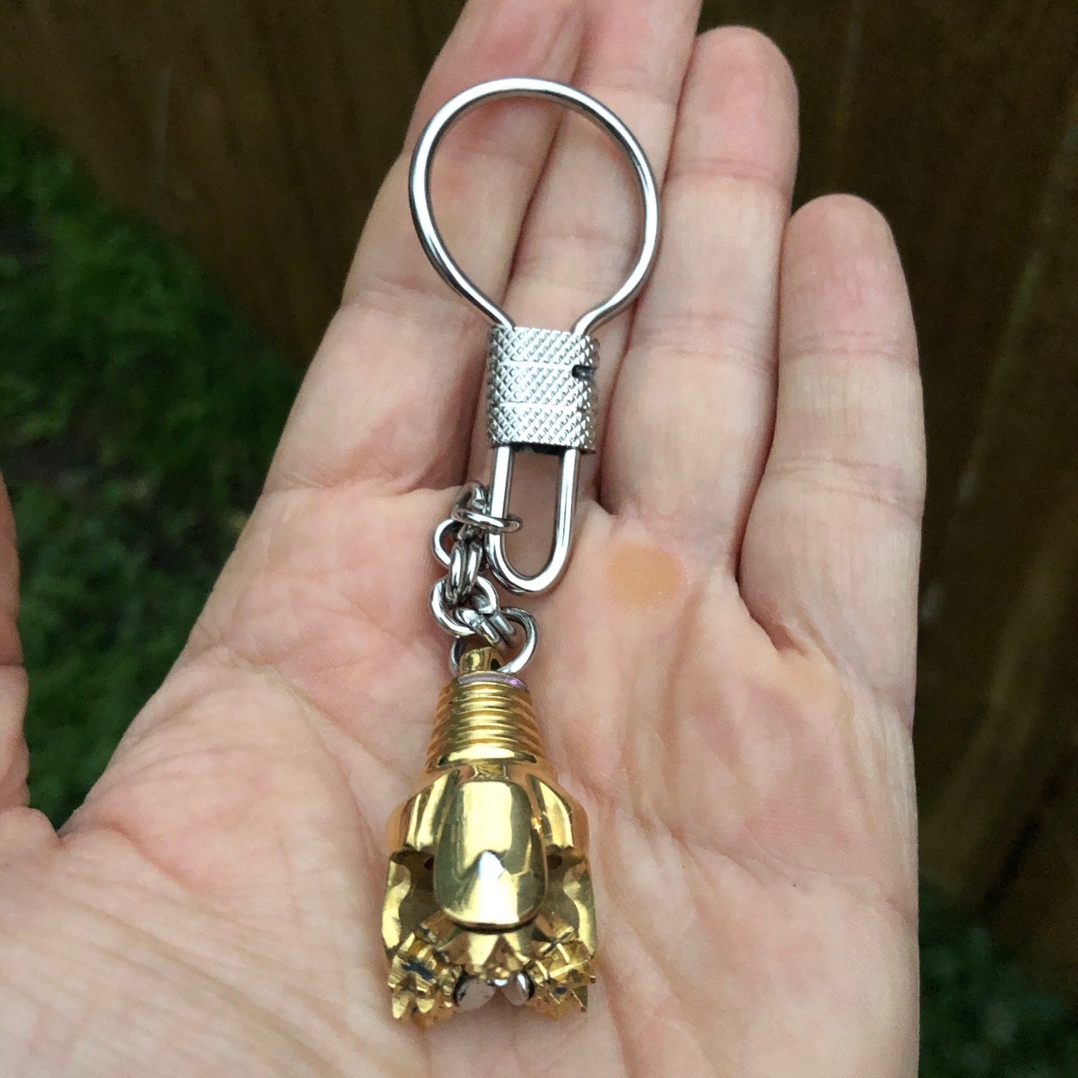 Oilfield Stainless Steel and Bronze Tricone Drill Bit Keychains