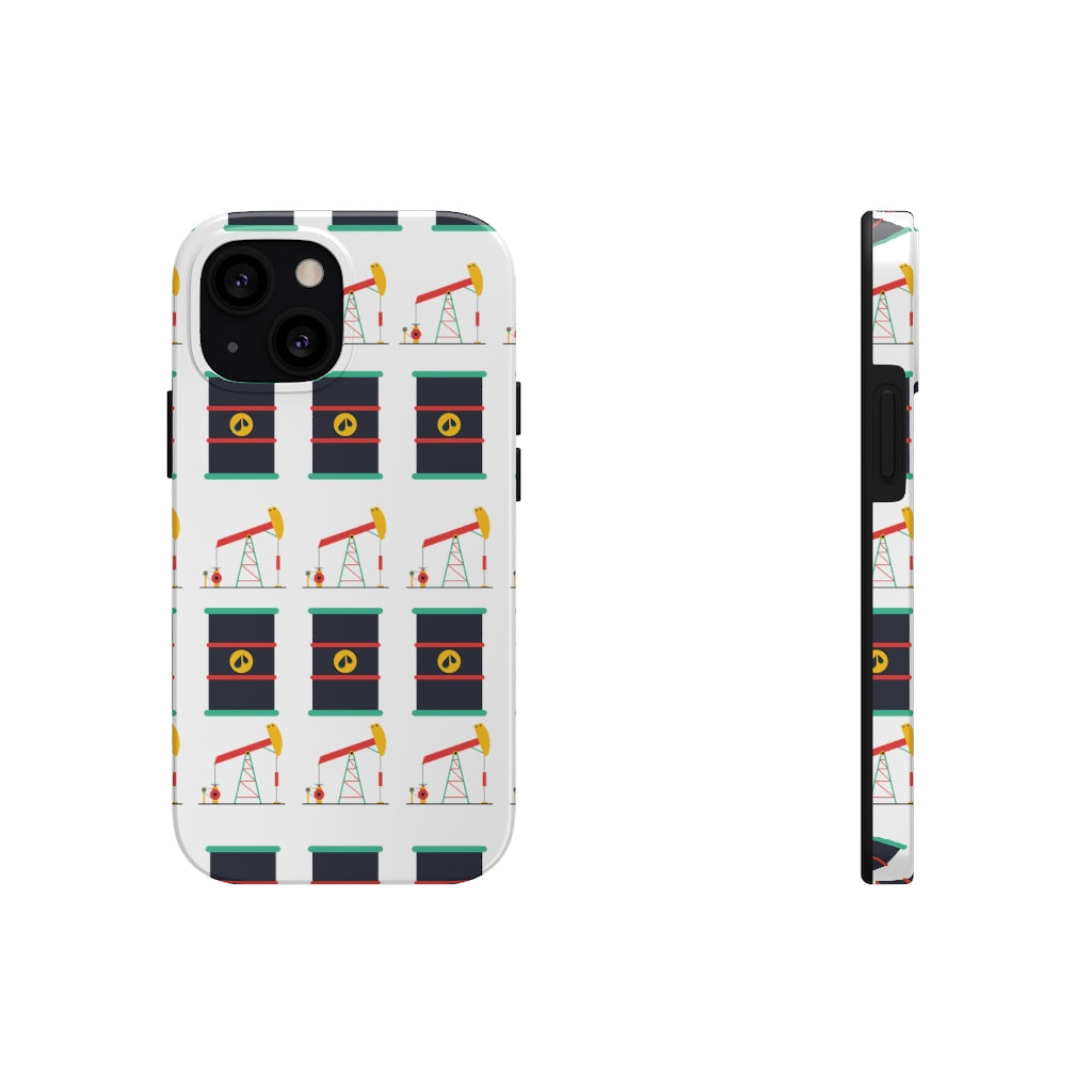 Pumpjack and Oil Barrel Tough Phone Case (White)