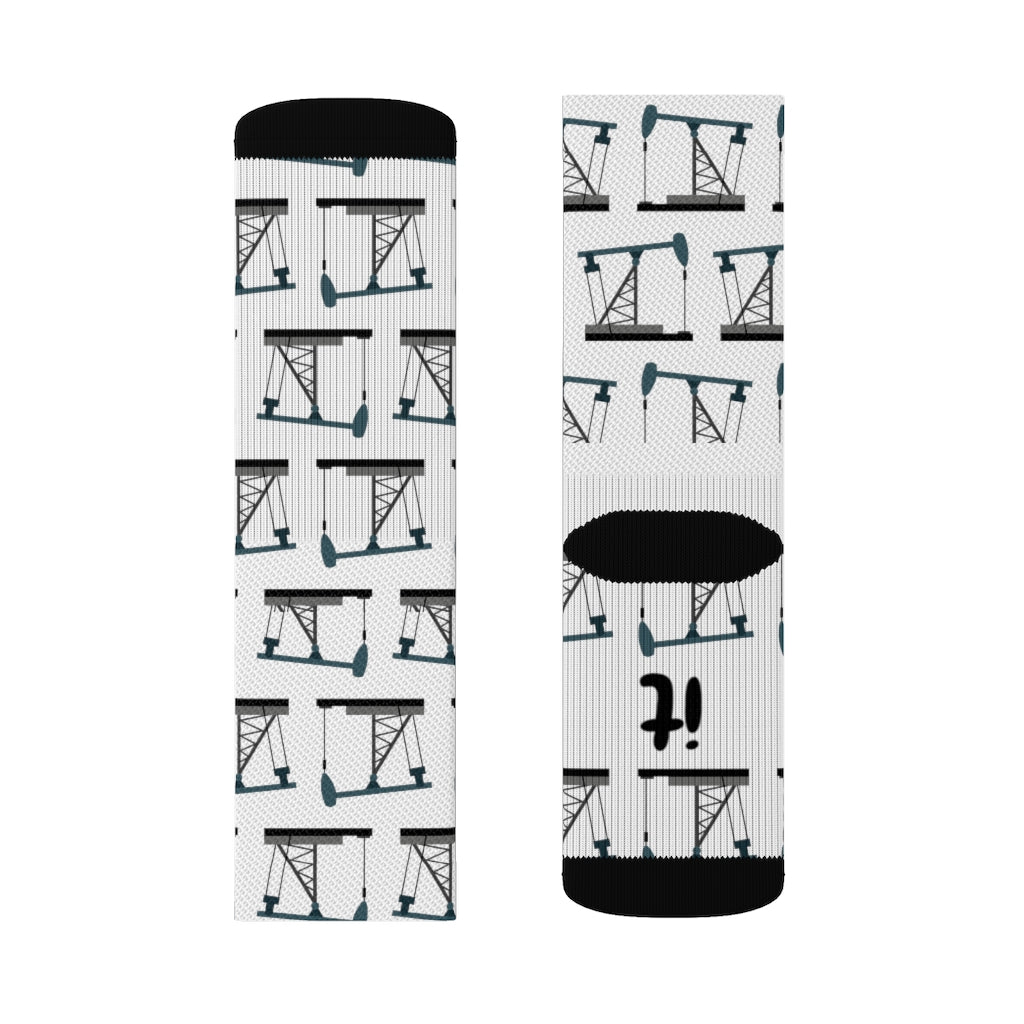 Drill It! Pumpjack Oilfield Socks (White)